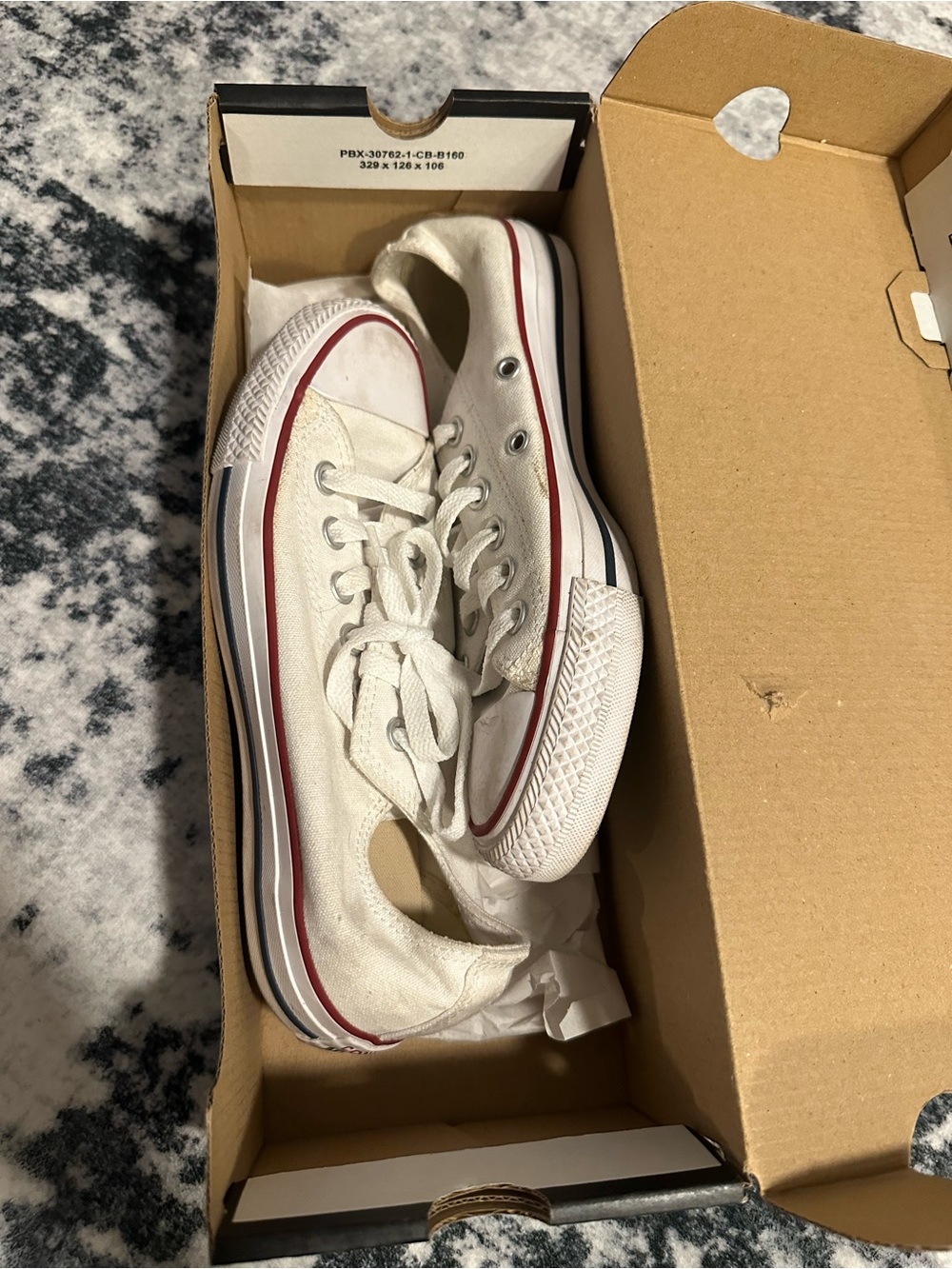 Converse Classic Low-Top Sneakers in White with Red & Navy Trim